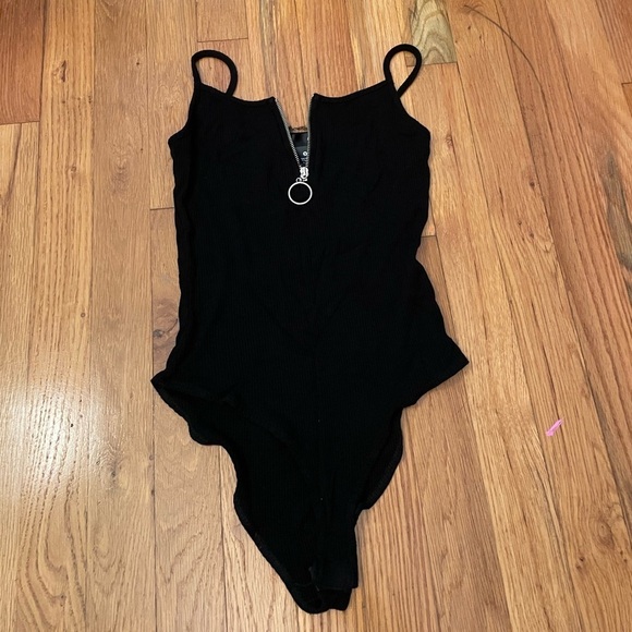 Aqua Black Tank Top Body Suit with Ring Zipper Size Small - Picture 1 of 5